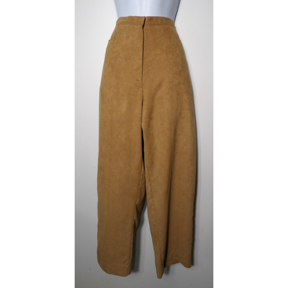 Worthington Womens Trousers Sz 12 Faux Suede Brown Pleated Hi Waist Straight Leg - Picture 2 of 16